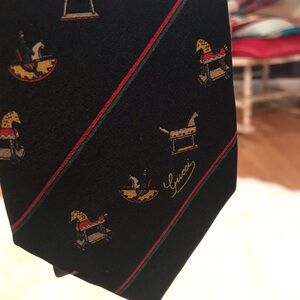 Vintage 80s–90s Gucci Silk Tie Rocking Horse Toy Motif Rare Holiday Collectible
